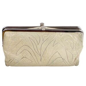 Hobo International EMBROIDERED CREAM REAL LEATHER TWO COMPARTMENTS CARD WALLET